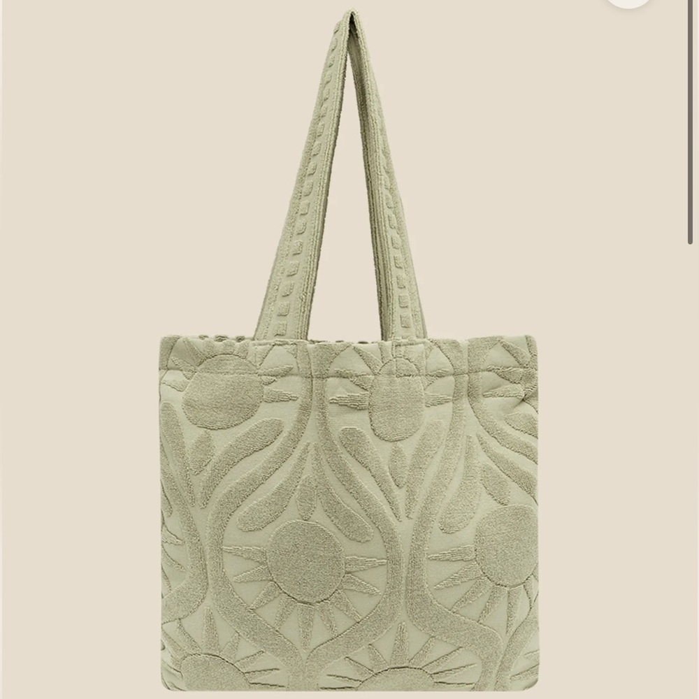 NWT SOLEIL SOLEIL sundown towel, sage beach Towel Tote Bag 100% Organic cotton - Picture 6 of 11